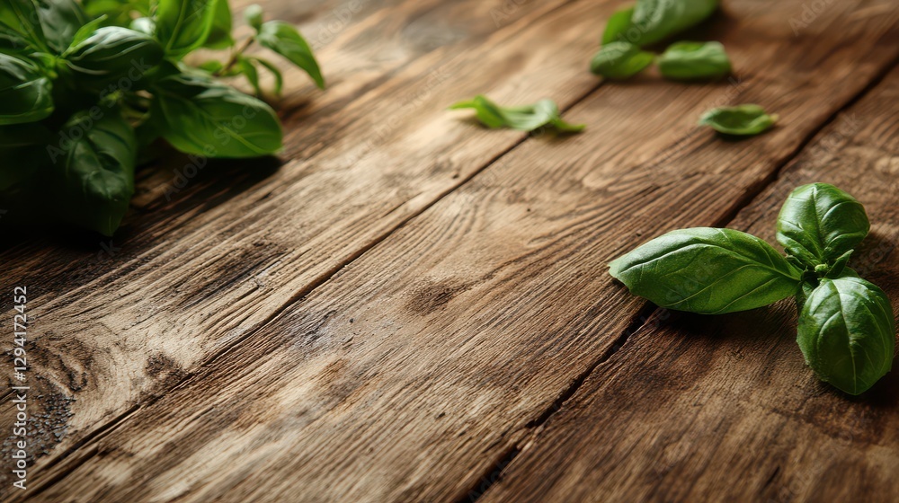 Obraz premium Rustic Wooden Table with Fresh Pasta and Basil Garn