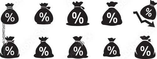 Tax Day Money Bag Silhouette Icon Set