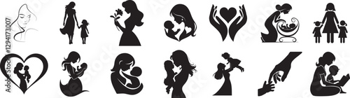 International Mother’s Day Silhouette Icon Set