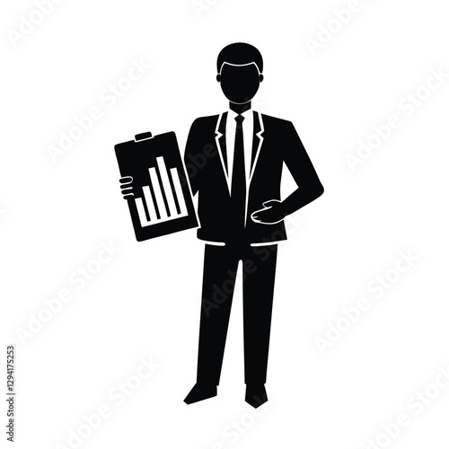 Professional businessperson silhouette actively holding clipboard filled with critical and important business reports