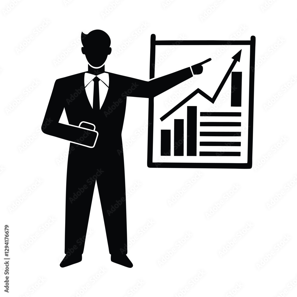 Insightful businessperson silhouette confidently pointing at a key financial report Insightful businessperson silhouette confidently pointing at a key financial report