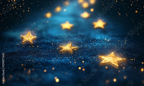 Sparkling golden stars on a deep blue background.