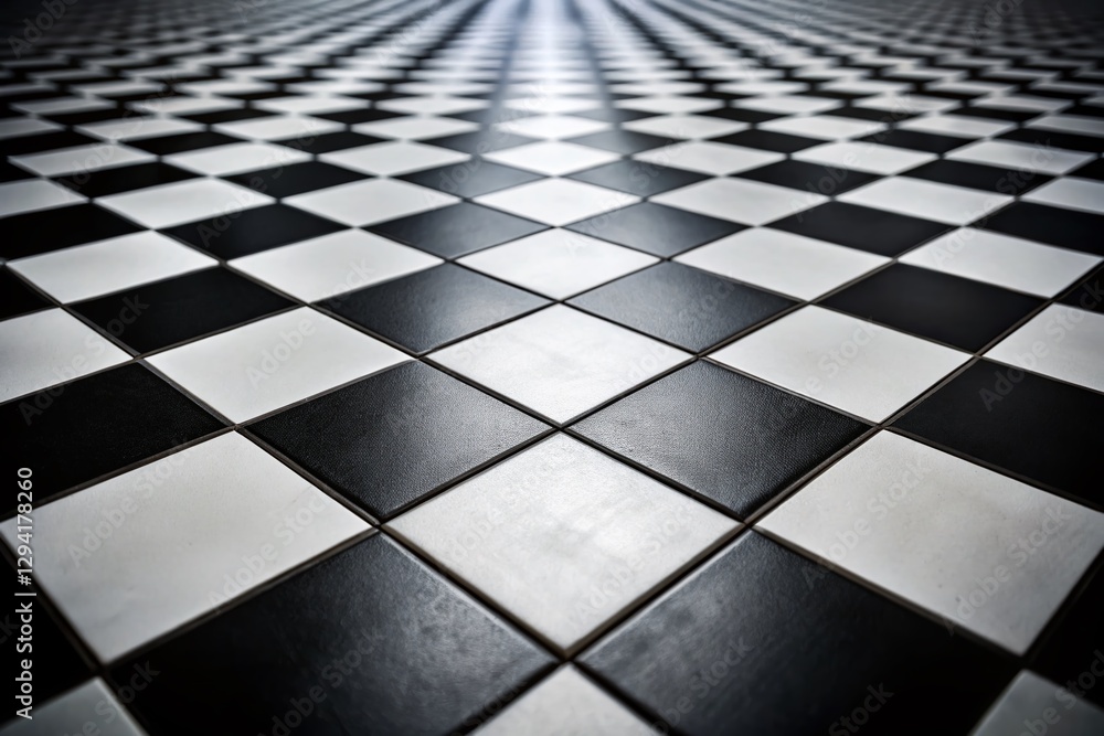 Naklejka premium Minimalist Black and White Checkered Floor with Grey Tile - Abstract Geometric Background