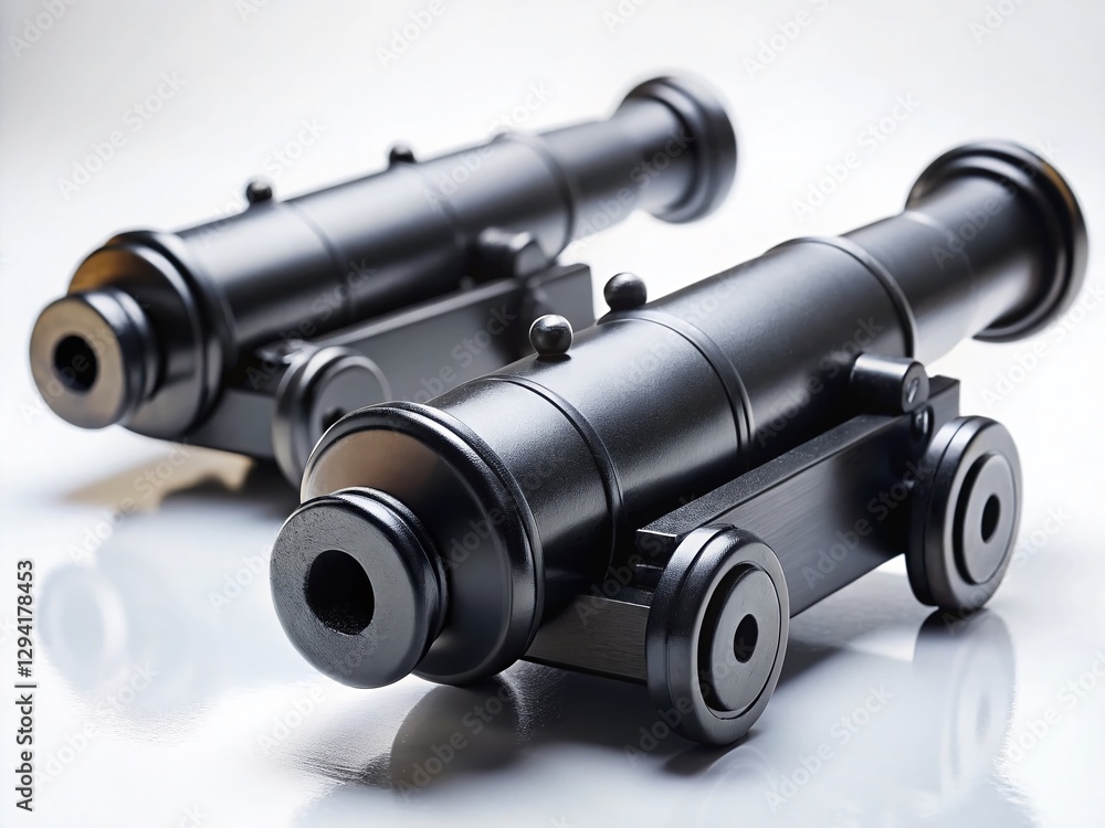 Fototapeta premium Minimalist Black Cannon Handles on White Background - Stock Photo