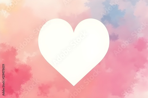 Soft Pink Heart on Watercolor Sky Background