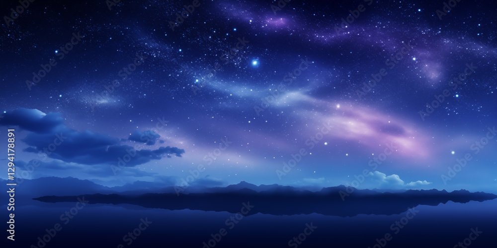 Fototapeta premium A stunning night sky filled with stars and colorful cosmic clouds over tranquil water.