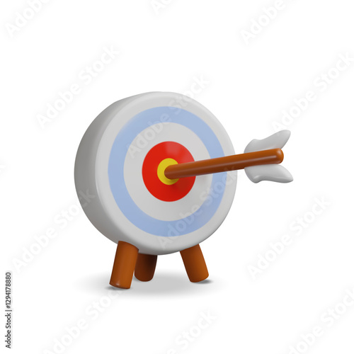 3d render target aim. Three-dimensional dart and arrow vector illustration. Success goal strategy for business and marketing. Sport competition. Bullseye accuracy challenge. Idea icon infographic