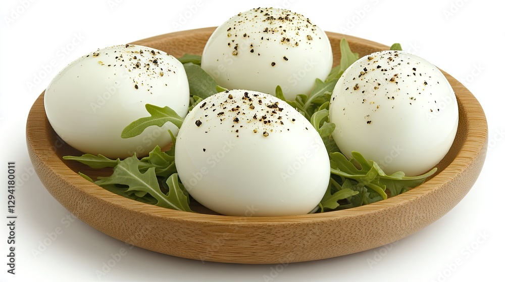 Indulge in freshly prepared eggs artfully arranged on a rustic wooden plate, accompanied by vibrant greens and flavorful spices, all in a relaxed casual dining atmosphere Indulge in freshly prepared eggs artfully arranged on a rustic wooden plate, accompanied by vibrant greens and flavorful spices, all in a relaxed casual dining atmosphere