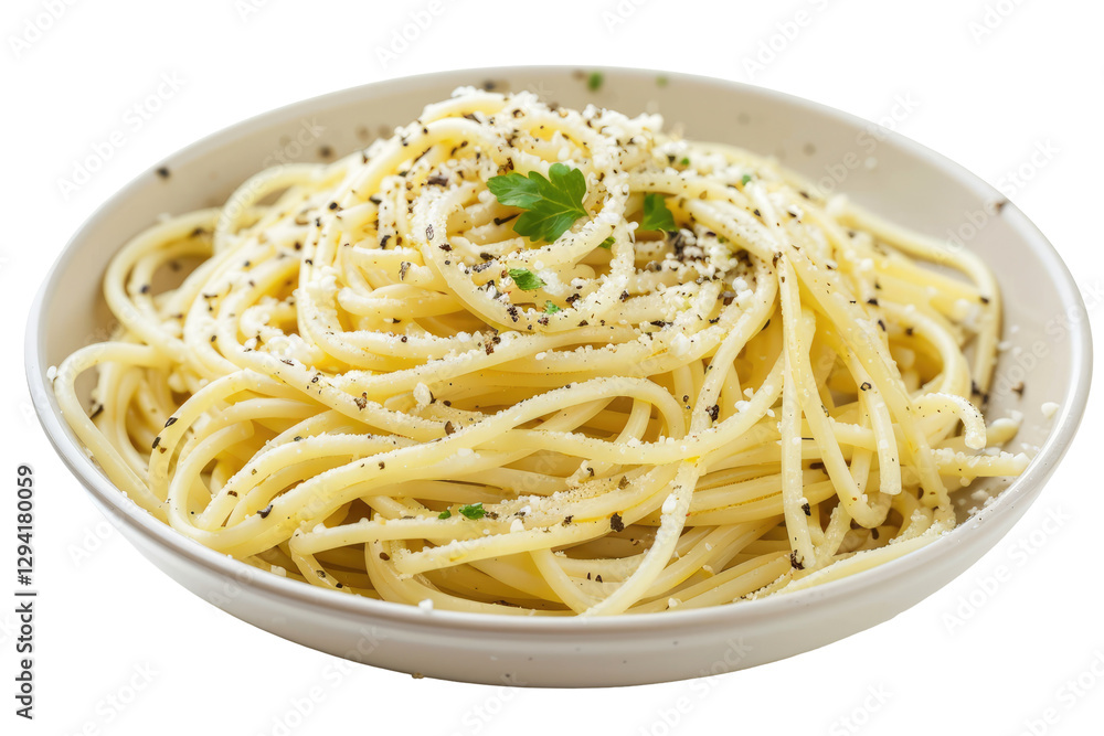 Cacio E Pepe Pasta. Traditional Italian Dish With Spaghetti, Pecorino Cheese, And Black Pepper. Top View Cacio E Pepe Pasta. Traditional Italian Dish With Spaghetti, Pecorino Cheese, And Black Pepper. Top View