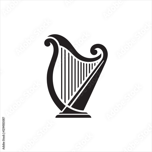 Harp musical instrument silhouette vector art illustration on white background