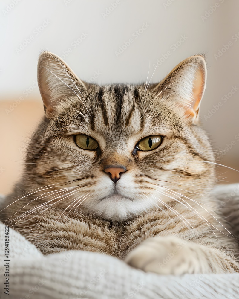 Domestic Cat Close-Up with Striking Green Eyes and Soft Fur Domestic Cat Close-Up with Striking Green Eyes and Soft Fur