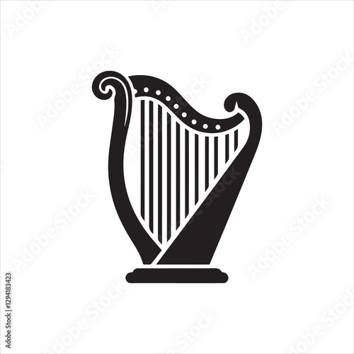 Harp musical instrument silhouette vector art illustration on white background