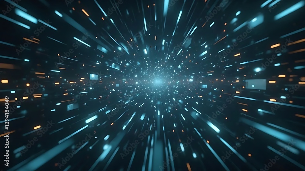 Naklejka premium Abstract Light Trails: Glowing Lines and Particles in Motion