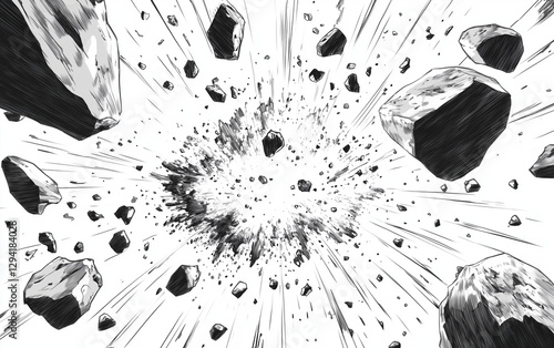 manga style explosion with debris 