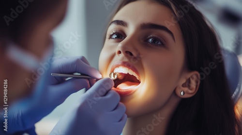 Young female dentist treating teeth of a girl in a dental office. Dentistry concept photo