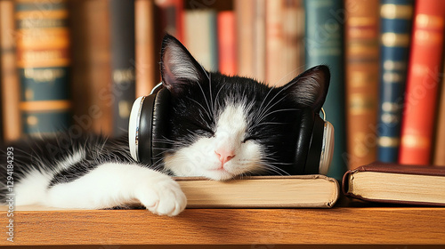 Wallpaper Mural Cat wearing headphones, cat enjoying music, cat with stylish headphones Torontodigital.ca