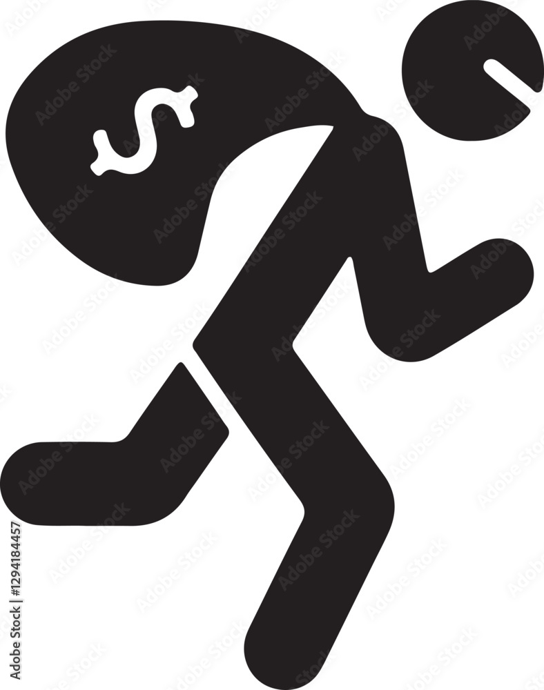 Illustration of a stickman stealing a bag filled with money and running Illustration of a stickman stealing a bag filled with money and running