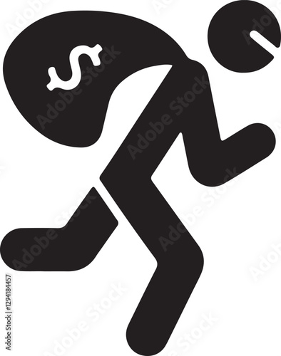 Illustration of a stickman stealing a bag filled with money and running