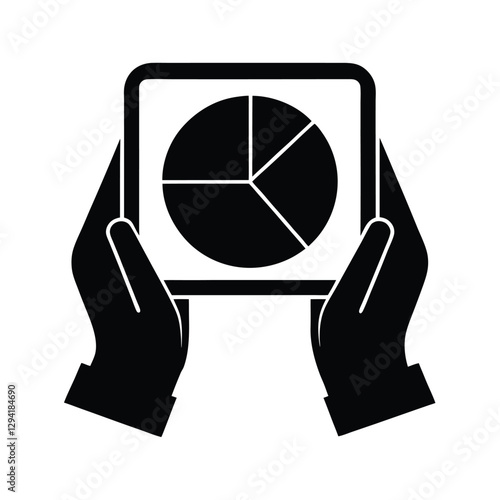 Efficient hands silhouette firmly holding a tablet displaying an informative pie chart