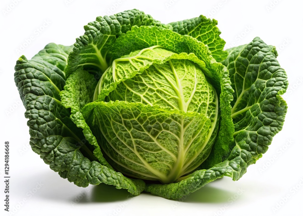 Obraz premium Minimalist Green Pointed Cabbage Isolated on White Background - Fresh Vegetable Stock Photo