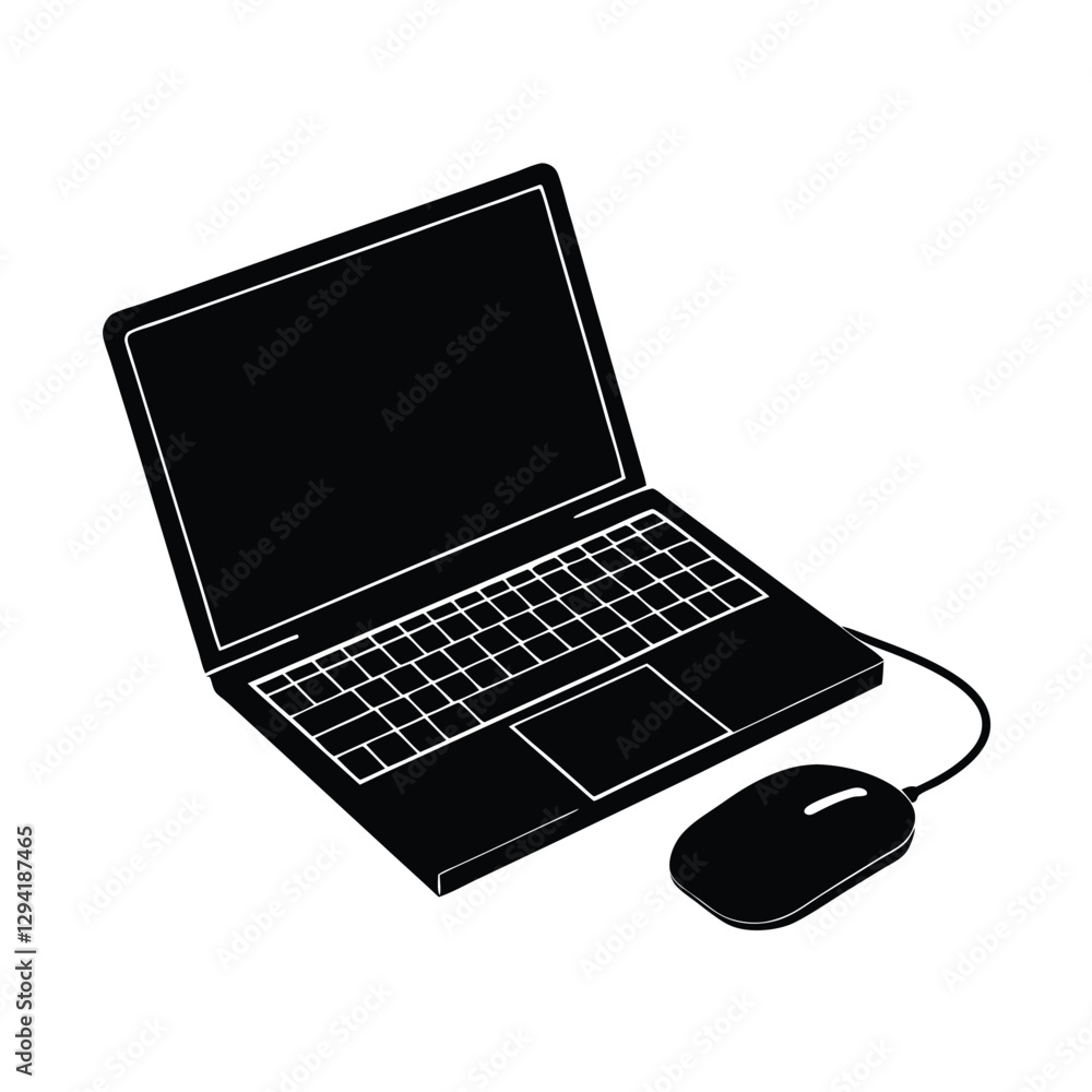 Contemporary laptop paired with mouse to enhance digital office productivity Contemporary laptop paired with mouse to enhance digital office productivity