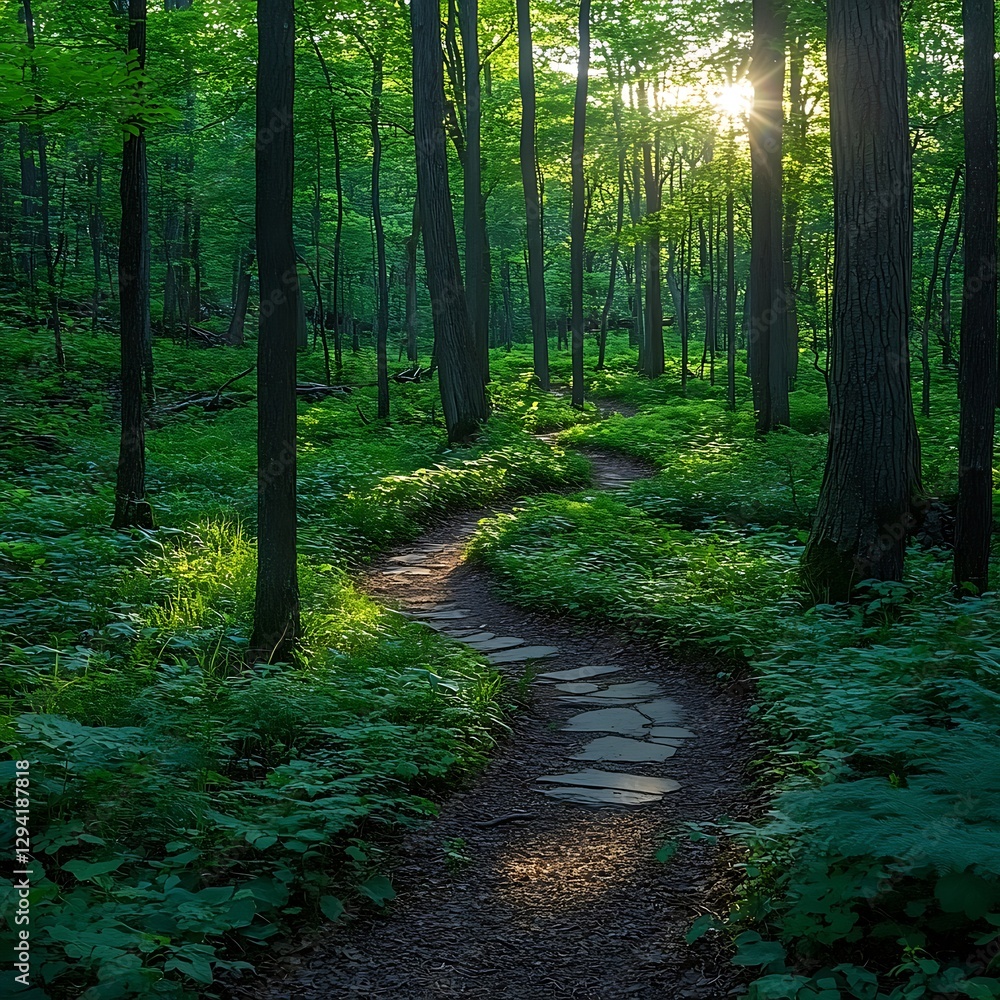 Obraz premium Forest Pathway Sunlight