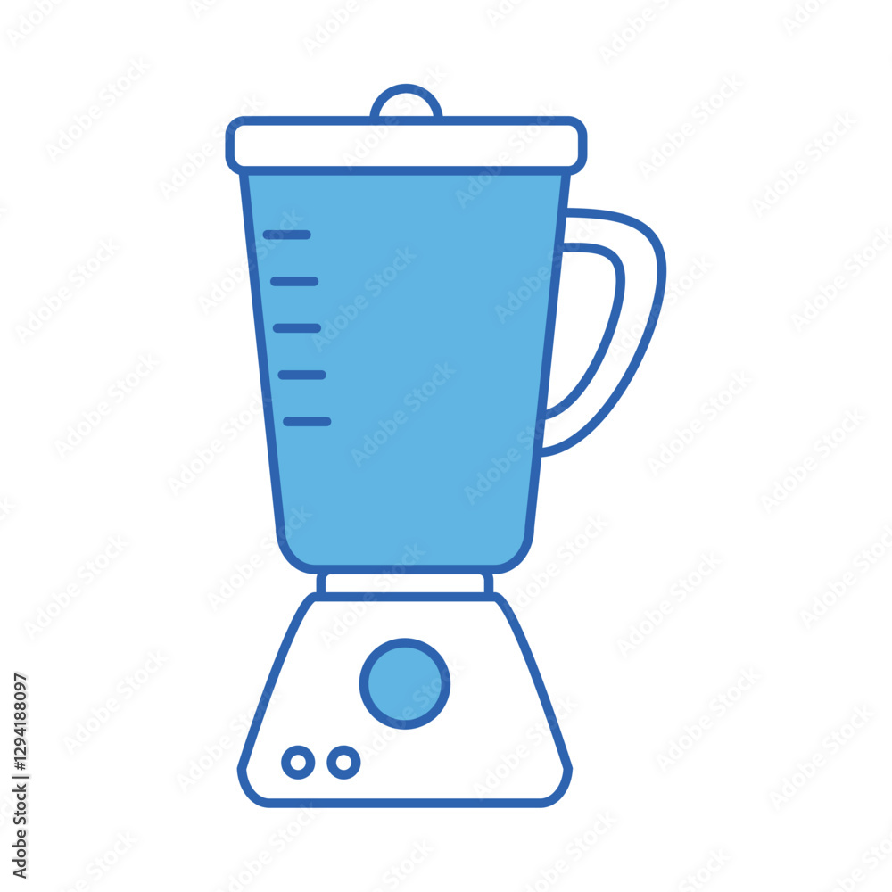 Flat vector illustration of a blue electric blender with control buttons, perfect for kitchen-themed designs, smoothie recipes, healthy lifestyle graphics, or home appliance illustrations Flat vector illustration of a blue electric blender with control buttons, perfect for kitchen-themed designs, smoothie recipes, healthy lifestyle graphics, or home appliance illustrations