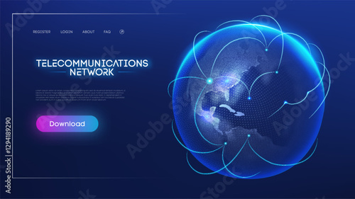Telecommunications network with glowing globe and connections