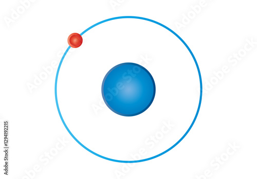Estructura de un átomo de un electrón rojo con órbita azul y núcleo azul