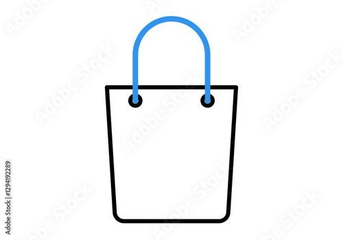 Icono negro de bolsa de la compra con asa azul 