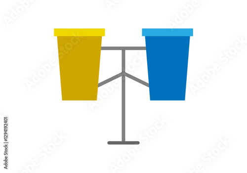 Papelera doble de reciclaje de color amarillo y azul para papel y plástico