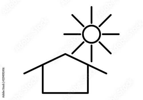 Icono negro de casa con sol por la energía solar