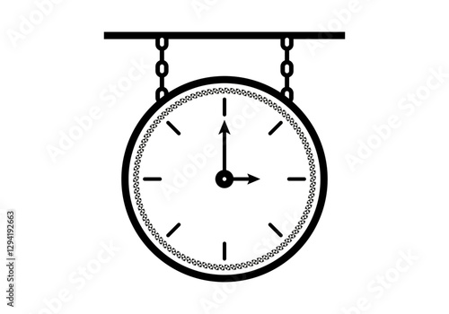 Icono negro de reloj analógico colgando de cadenas 