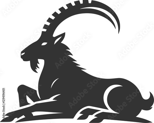 Goat lying with one leg stretched out and the other bent animal vector silhouette