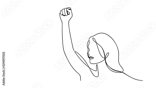 Empowered Woman, Raised Fist, Feminism, Protest, Strength, Equality, Power, Solidarity, OneLine Art,