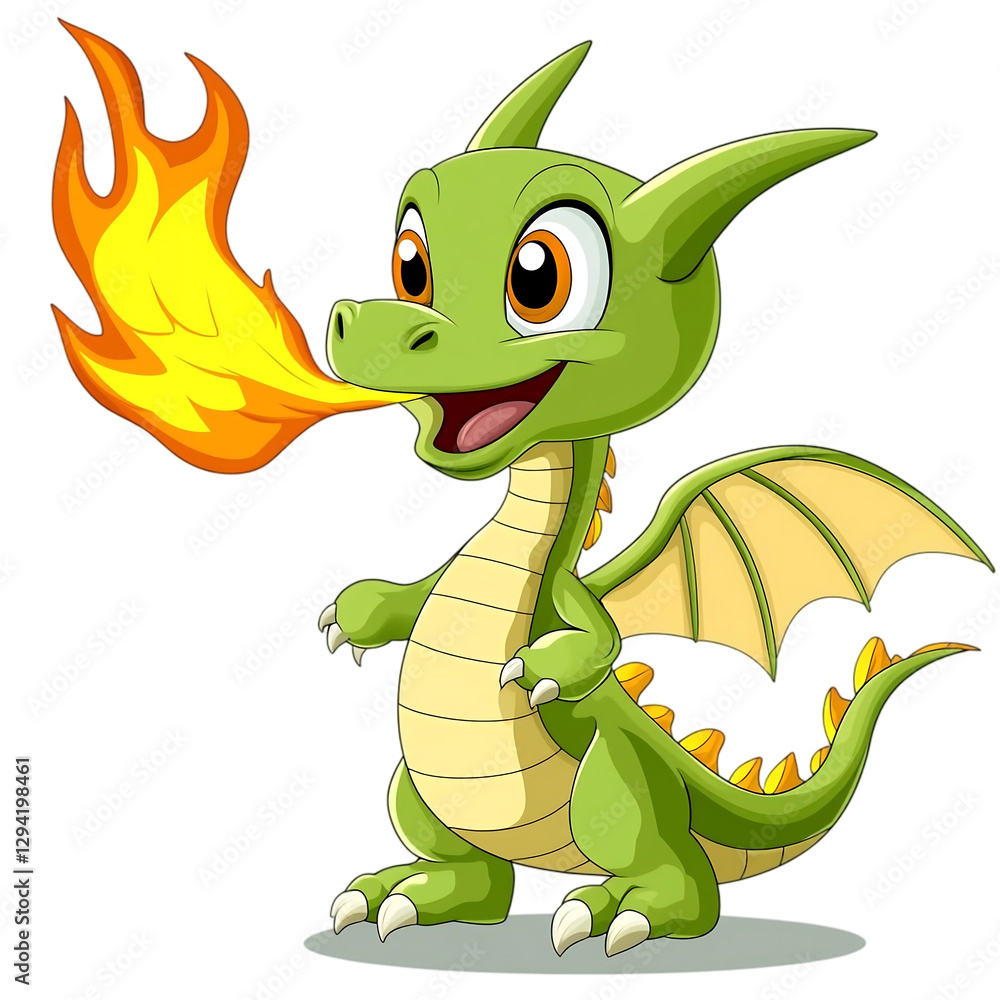 Fototapeta premium Cute Dragon Blowing Fire ,transparent background