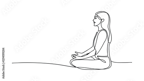 Serene Woman Meditating in Lotus Pose OneLine Art Drawing