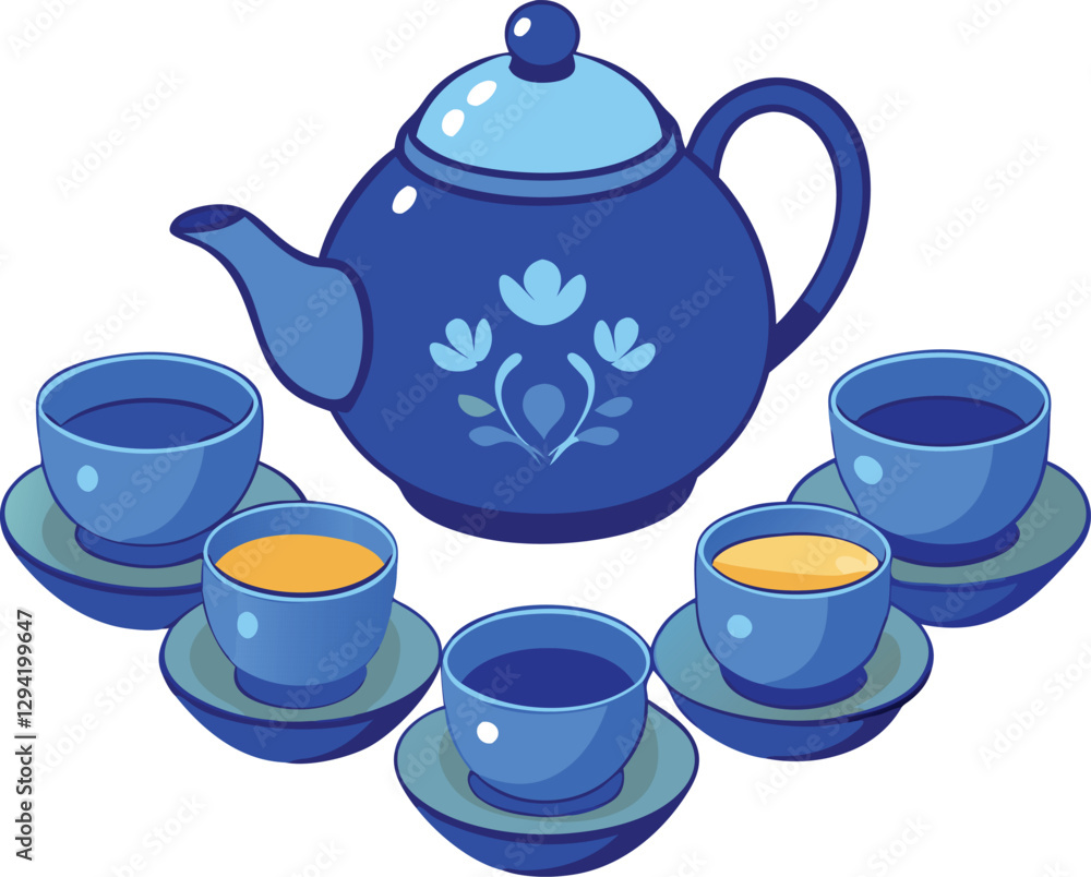 Chinese Tea set with small tea cup isolated on white background vector art illustration Chinese Tea set with small tea cup isolated on white background vector art illustration