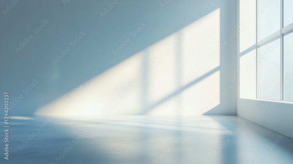 Sunlight Shadows Create Dramatic Light Inside Modern White Room Sunlight Shadows Create Dramatic Light Inside Modern White Room