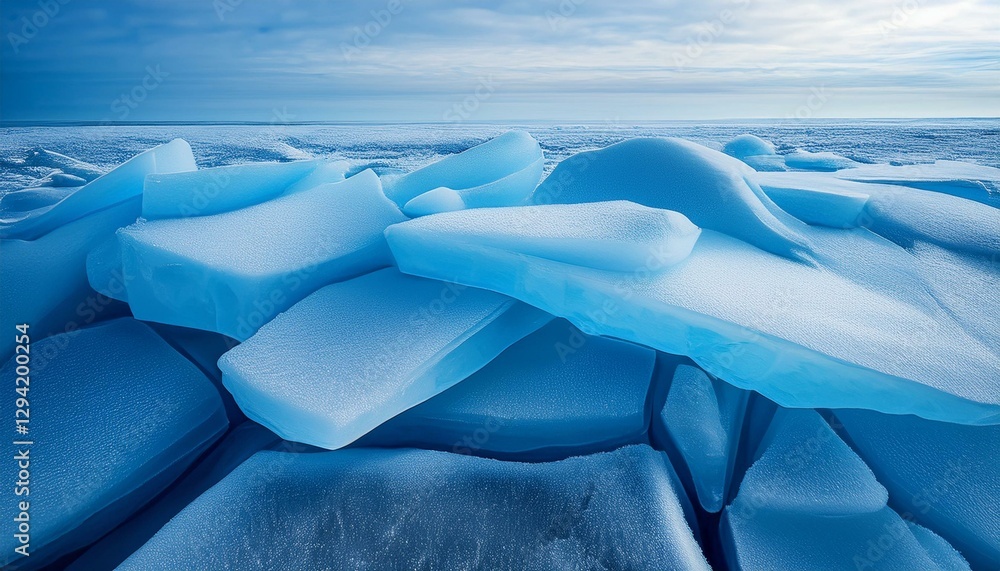 Obraz premium layered ice sheets with blue hues and smooth ice texture