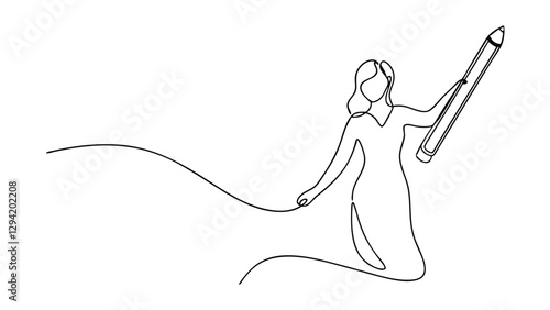 Woman, Pencil, OneLine Drawing, Art, Creativity, Design, Inspiration, Flow, Movement, Expression