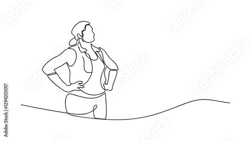 Singleline Drawing Woman Posture Contemplative Relaxed Confident Powerful Strong Hopeful Dreamy Sere