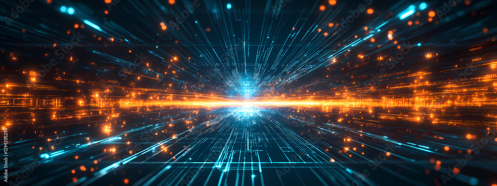 Obraz premium Digital Horizon with Explosive Light Rays