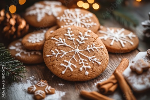 Ginger Snap Cookies. Delicious Homemade Baked Biscuits on Brown Background