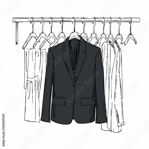 Sketch silhouette of the male or female formal jacket in hanger vector illustration