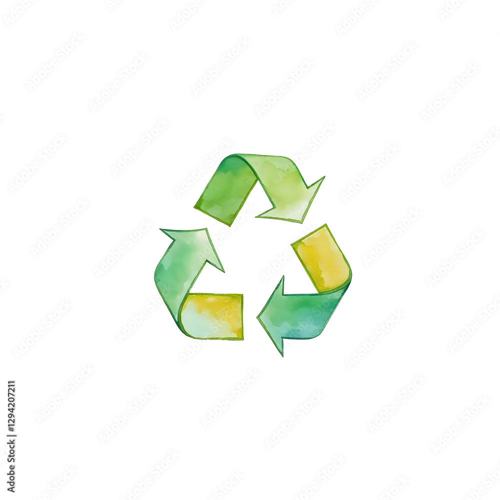 Fototapeta premium Watercolor green recycling symbol on a clean white background, isolated for eco-friendly designs