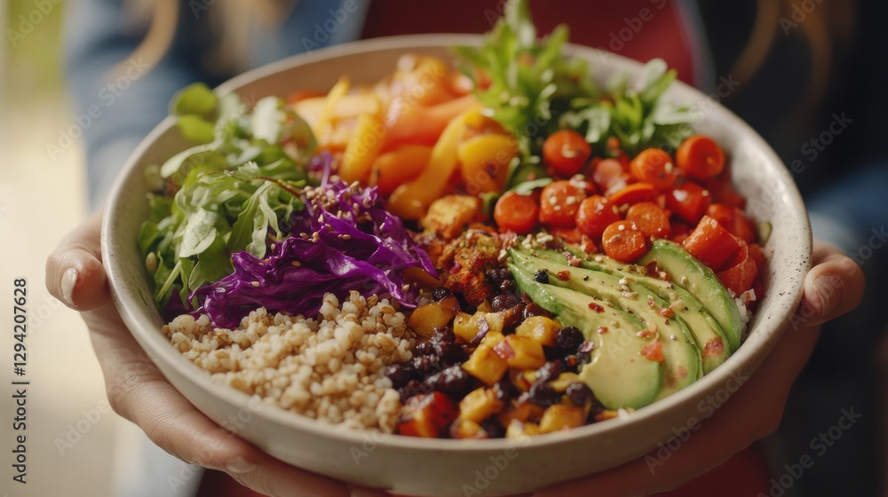 Close-up of a Healthy Vegetarian Dinner Bowl Held By Close-up of a Healthy Vegetarian Dinner Bowl Held By