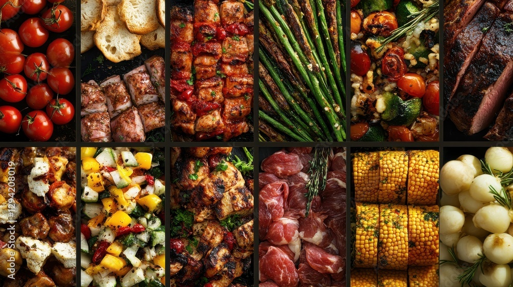 Fototapeta premium Collage of Food Products with Vegetables and Meats