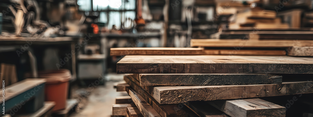 Fototapeta premium Rustic Wooden Boards Stacked for Carpentry