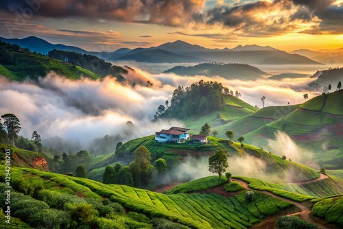 Misty Munnar Cloud Farm: Foggy January Morning Landscape